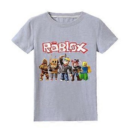 Roblox Trykket Barn Gutter Kort Ermet T-skjorte Sommer Tee Skjorte Rund Hals Topper (5-6 År Grå)