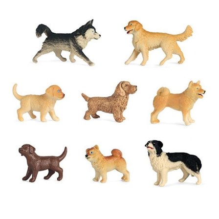 8 stk. Hundefigurer Playset Mini Realistiske Detaljert Plast Valpefigurer Kakepynt Bursdagsgave til Barn