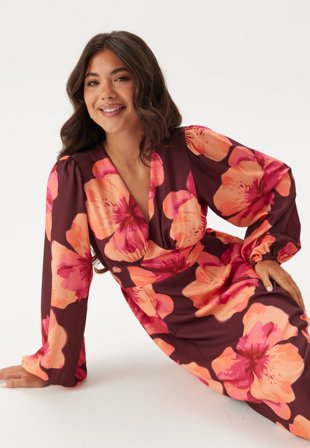 BUBBLEROOM Balloon Sleeve Maxi Dress Pink/Floral 36