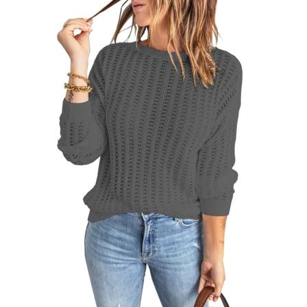 Kvinder Strik Efterår Vinter Sweater Efterår og vinter rund hals Udhulet top sweater Dark gray L