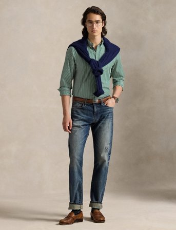 Polo Ralph Lauren Custom Fit Striped Stretch Poplin Shirt - Green - XS