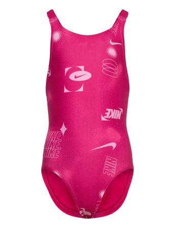 Nike Hydrastrong Multi Print Fastback Piece Sport Swimsuits Pink NIKE SWIM