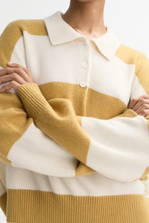 Soft Goat - Striped polo shirt - Kashmirtröja dam - XS - Feather White