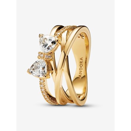 Pandora - Sparkling Bow & Crossover Band Ring - 14k guldbelægning