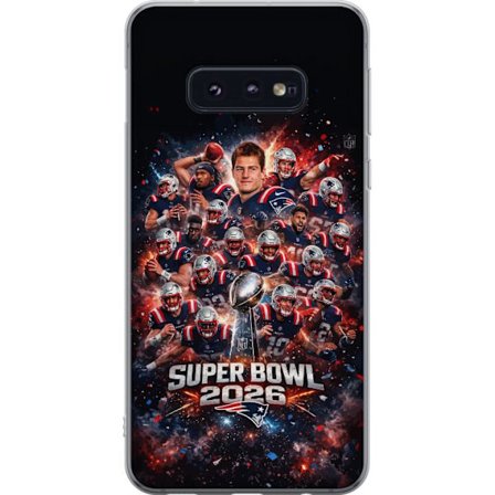 Kompatibelt Mobildeksel til Samsung Galaxy S10e Super Bowl 2026 plakat med New England Patriots og NFL-trofe i eksplosiv sportsdesign