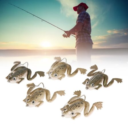 5 stk. Brune Bløde Gummi Frø Lokkemad med Kroge - Realistiske Svømmeagn til Fiskeri (3g hver)