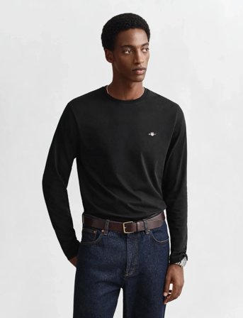 GANT Reg Shield Ls T-Shirt - Black - XXL