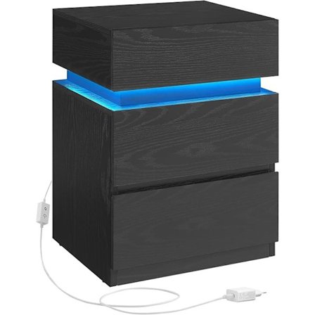 Yöpöytä LED-valaistuksella, Sivupöytä, Yökaappi, Sohvapöytä, Musta puunsyykuviolla