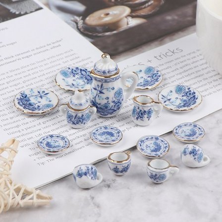 15 stk 1:12 Dukkehuss Miniaturservice Porcelæn Keramik