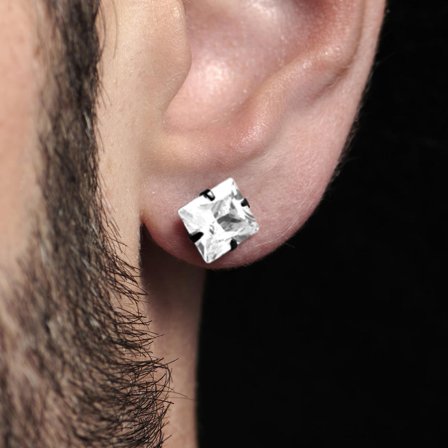 Boucle d'oreille noir mat et zircone pour hommes - Clous d'oreille