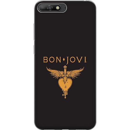 Kompatibelt Mobilskal till Huawei Huawei Y6 (2018) Ikonisk musikillustration med bevingat hjärta och dolk i guldtoner på mörk bakgrund, kraftfull o