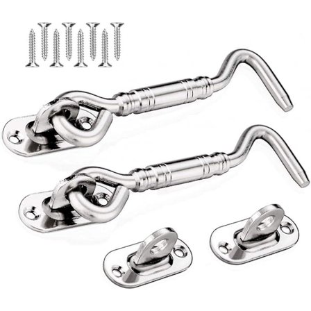 2 stk. Hyttehake 100mm Heavy Duty Eye Catch Rustfritt Ståldør Lås