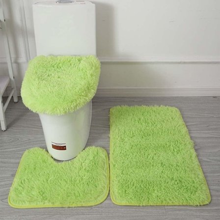 Mjuk Plysch Enfärgad Badrumsmatta Set 3 Delar Halkfri Absorberande Badrumsmatta, U-formad Konturmatta och Tvättbart Toalettlocksskydd (Grön)