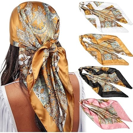 35” Stora Kvadratiska Huvudscarfs i Satin - 4-pack Sidenliknande Halsduk Hårsömn Wraps Satin Siden Scarfs för Kvinnor