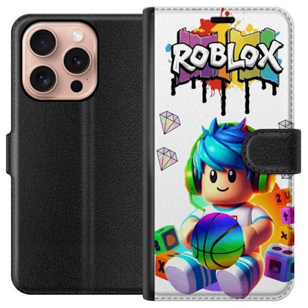 Yhteensopiva Lompakkokotelo Apple Apple iPhone 16 Pro Värikäs Roblox-kuvitus pelihahmolla, leluilla ja energialla, täydellinen pelifaneille ja mode
