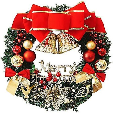Julekrans 30cm Kunstig Garland Buesløyfe Kuler Dekor