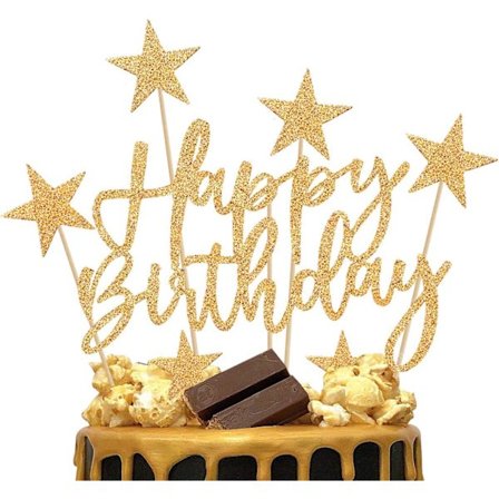 Guld Kage Dekoration Sæt Fødselsdag, Tillykke med Fødselsdagen Kage Dekoration Hjerter Stjerner til Pige Drenge Fødselsdagsfest