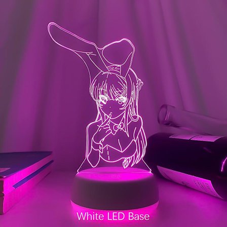 3D Illusion LED-nattlampor Anime Light Lamp Multi Color Changing Lampara Bunny Girl Senpai Mai Sakurajima Kawaii För Julklapp Vit LED-bas