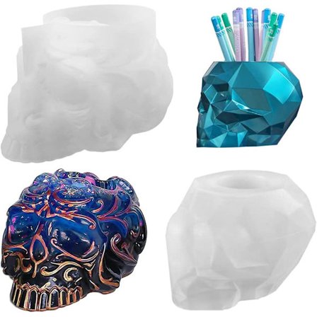 Sæt med 2 harpiksforme 3D kranie silikoneforme til harpiksopbevaring,