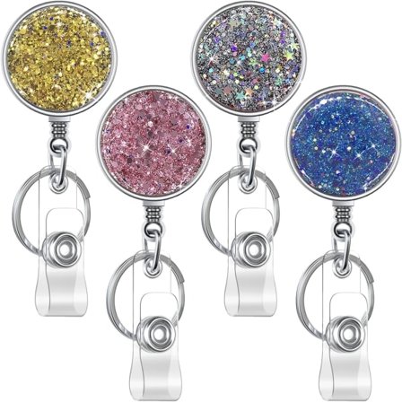 Ulosvedettävä merkkipidike, kevyt muovinen merkkikela ulosvedettävä korttipidike avaimenperällä takana vyöklipsi (4 kpl kulta hopea pinkki sininen)-