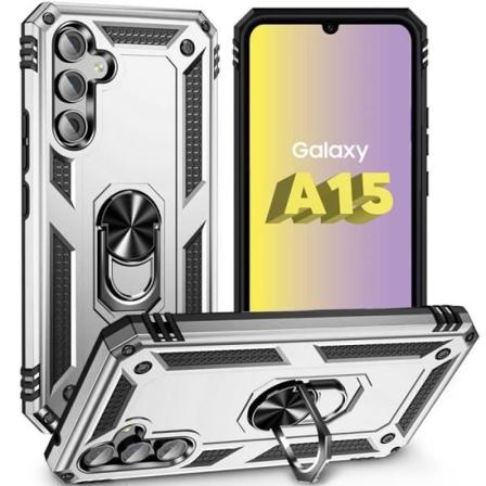 Fodral till Samsung Galaxy A15 4G-5G - Hårt Stötsäkert med Silver Ring Support Silver