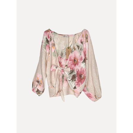 Knot Linen Shirt Flowery Attitude, Sand - Reunion Home