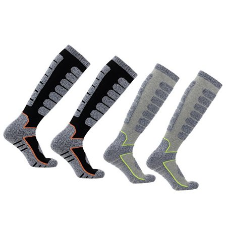 2 par ski sokker merinould termiske knæhøje vinter snowboard sportssokker mænd kvinder, sort+grå