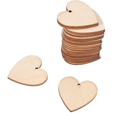 Hvide Træ Hjertepynt til Håndværk Pakke med 25