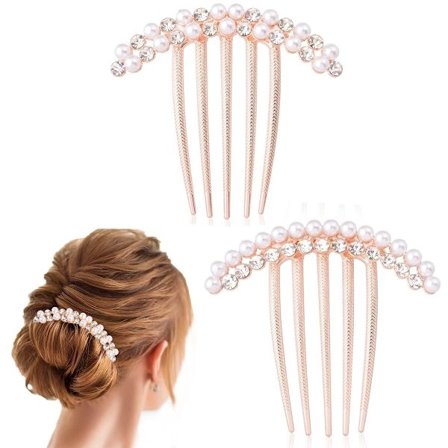 2 stk - Hårkam - Hårspenne - Hårnål - Hårklemmer - U-formet sidekam - Perlesidekammer