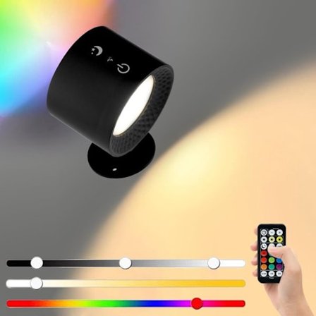 ING LED sisäseinävalaisin, kaukosäätimellä ja RGB-tunnelmavalaistuksella, akkukäyttöinen langaton seinävalaisin - 360° kääntyvä kosketusseinävalaisin