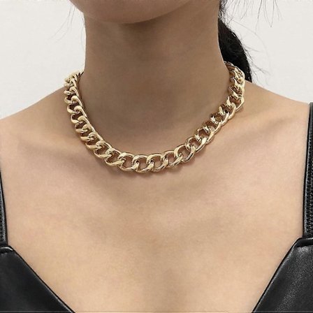 Punk-tyylinen paksu choker-kaulakoru, kultainen kuubalainen linkkiketju, leveä kaulakoru, jalokiviketju choker