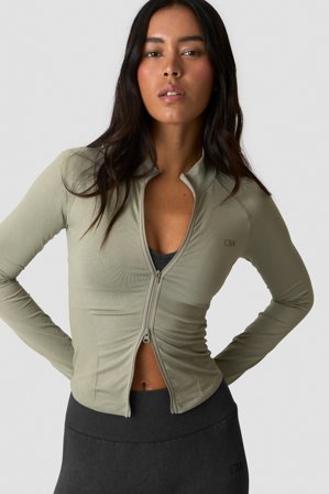 ICANIWILL - Sculpt Seamless 2-Way Zip LS Light Khaki Green - Langærmet - Damer - Træningstøj fra ICIW
