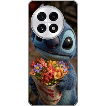 Kompatibel Mobilcover til OnePlus OnePlus 13 Sød blå figur med store øjne, der holder en farverig buket i en varm og kær stil
