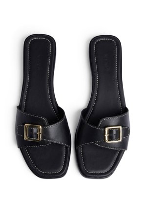 NA-KD Leather Buckle Slippers - Läderskor - Svart - EU 37