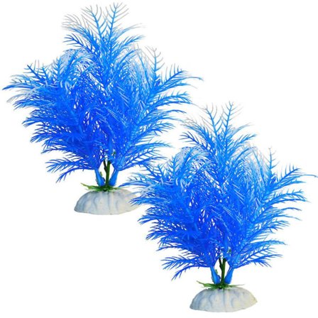 Plast akvarium växtdekoration 2-pack för akvariumdekoration, plast akvarieväxter blå
