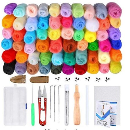 Nålefiltsæt, 50 farver tørfiltuld til filtning af håndværk Diy