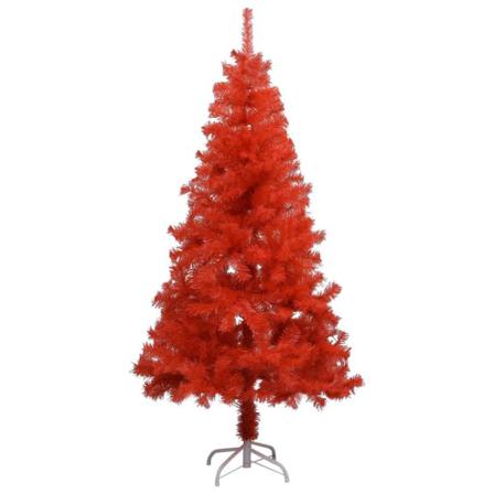 Vidaxl Plastgran Med Led Och Julgranskulor Röd 120 Cm Pvc Röd