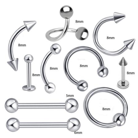 8st Pack Set Labret Tunga Ringar Tragus 14g 16g Mix 8 Stilar Silver 8st Pack 8mm