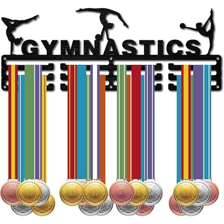 Gymnastikkmedaljeholder Display Hanger Sports Awards Stand Veggmontert Henger Dekor Svart Tremedaljeholdere for Hjem Merke 3 Linjer Over 60 Medaljer