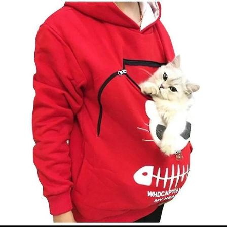 Tröja Kattälskare Hoodie Känguru Hund Husdjur Tass Pullover Myspåse Tröja Fickdjur Öra Huva Hög Kvalitet Black L