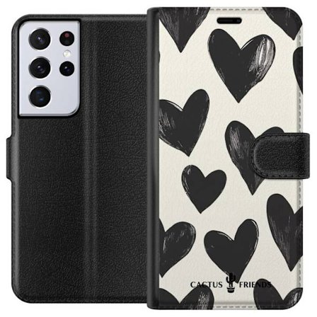 Kompatibelt Lommeboketui til Samsung Samsung Galaxy S21 Ultra 5G Cactus and Friends - Bold Black Love Pattern