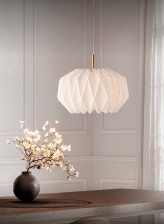 Softly pleated medium taklampe Ø62 - hvit