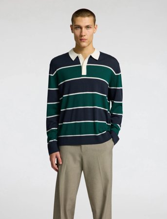 Selected Slhtray Ls Knit Merino Relaxed Polo - Green - L