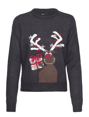 Onlxmas Happy L/S Pullover Box Knt Pullover Marineblå ONLY