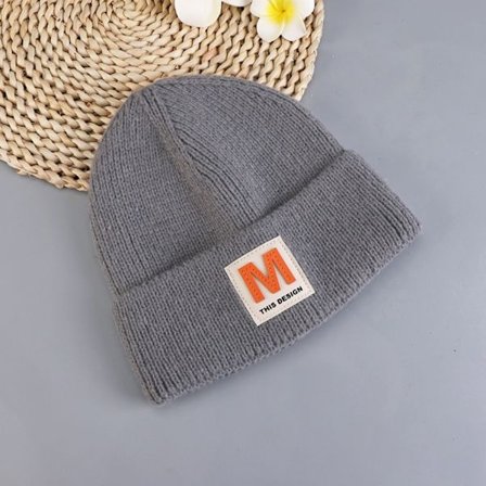 Letter Strikket Lue Pullover Lue GRÅ