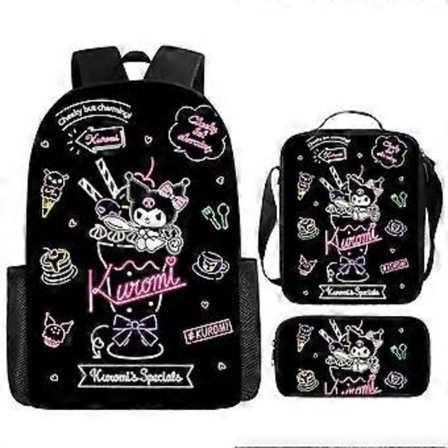 Kuromi skoletaske grundskole- og mellemskoleelev rygsæk stor kapacitet afslappet letvægtsrygsæk tegneserie skuldertaske penalhus penalhus 6-