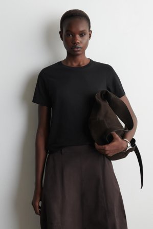 COS Femme T-Shirt Col Rond En Coton in Noir