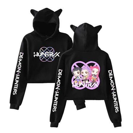 Het Filmtryck Kattöron Långärmad Crop Tops Flickor Mode Hoodie Harajuku Streetwear Hoodie Kvinnor 2025 Flickkläder