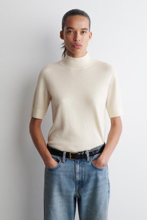 COS Women's Cashmere Mock-Neck T-Shirt in White