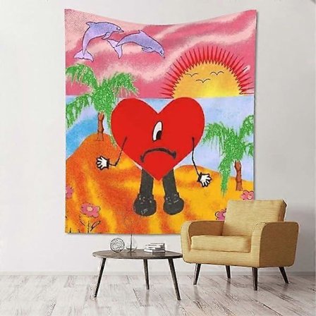 Paha Söpö Pupu Un Verano Sin Ti Seinävaate Huone Makuuhuone Ripustus Maalaus Sisustus Musiikki Banneri Juliste (150cm x 130cm) (FMY)